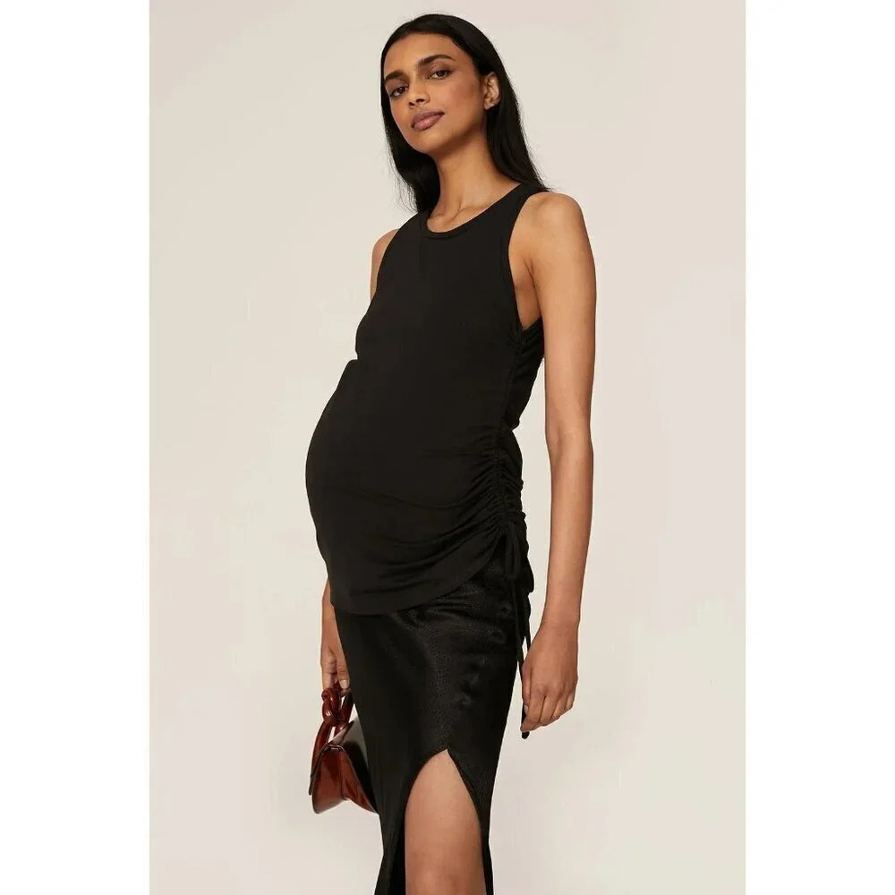Stowaway Side Tie Maternity Tank in Black Small Womens Sleeveless Top